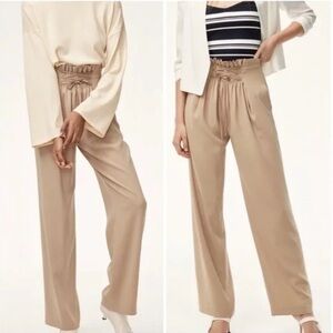 Babaton Lebna Wide Leg Lace Up Waist  Detail Dress Pants in Tan Size XS